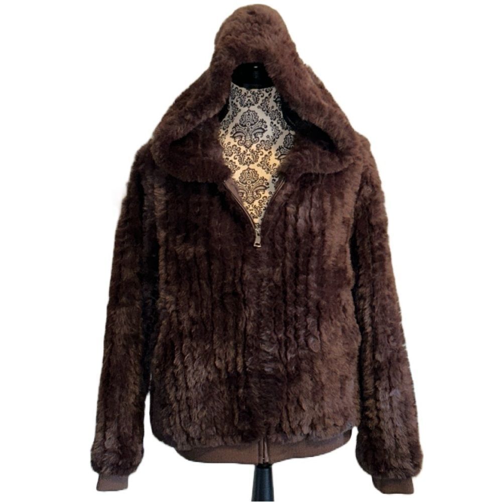 SMF Boutique Brand Brown Faux Fur Zip Front‎ Hooded Jacket